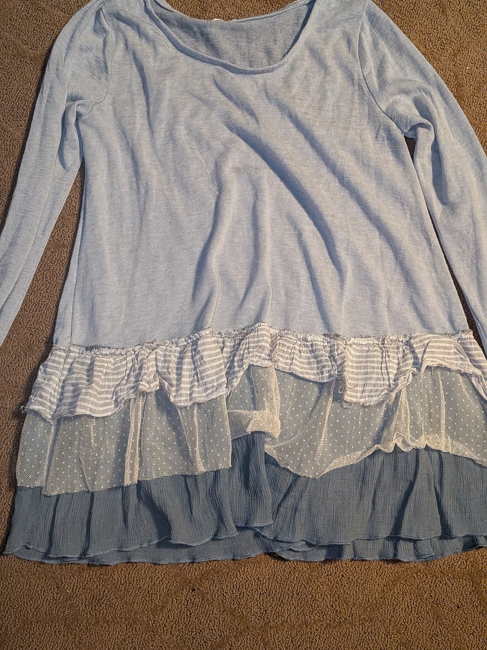BOUTIQUE easel Light Layered Ruffle Tunic Top SHIRT LACE SMALL S LADIES